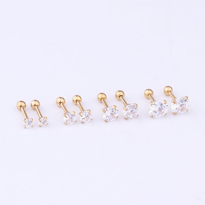 1 Piece Simple Series Simple Geometric Round 5mm Titanium Steel Gold Color Material Zircon Women's Stud Earrings Picture2